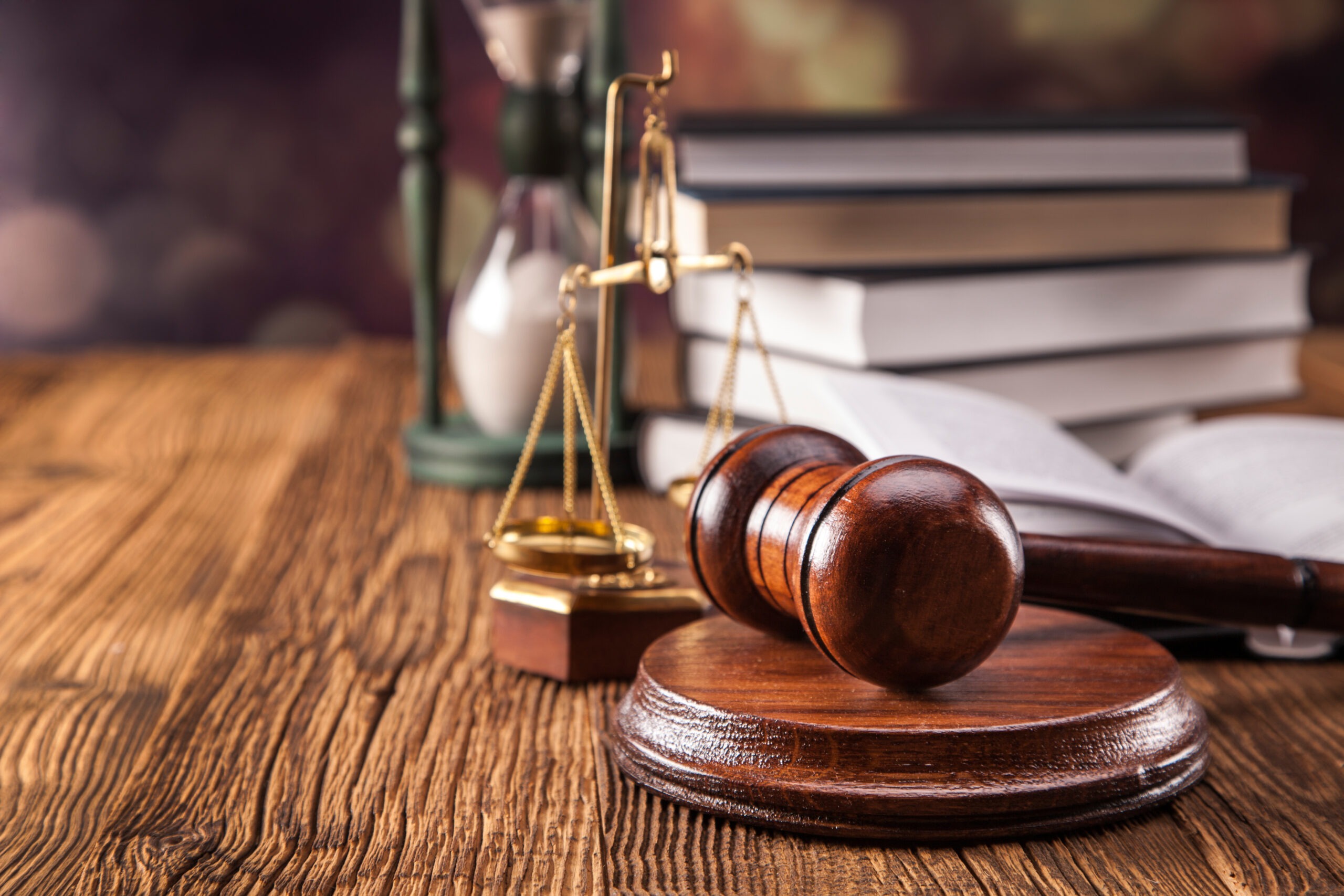 Mallet legal code and scales of justice. Law concept studio shots
